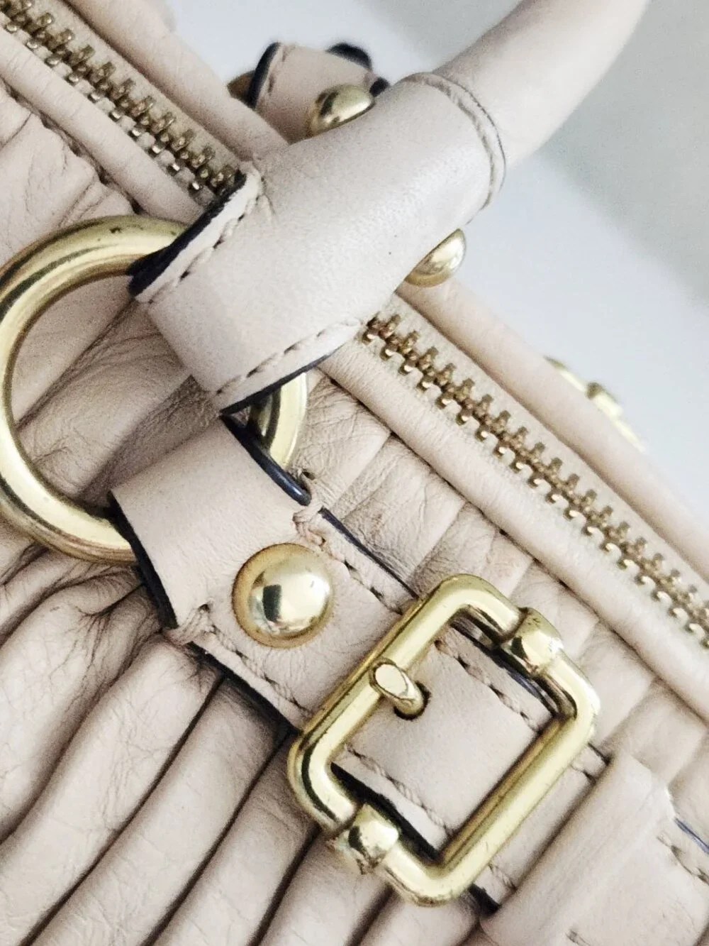 Coach Sophia Gathered Beige Leather Satchel Handbag Purse